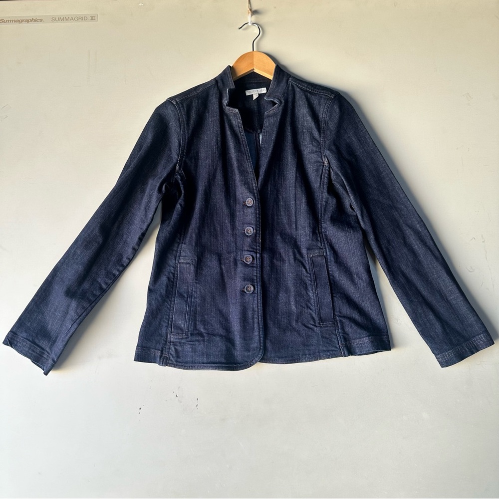 Eileen‎ Fisher Organic Cotton Denim Jacket JEAN blazer Blue Button-Up layering